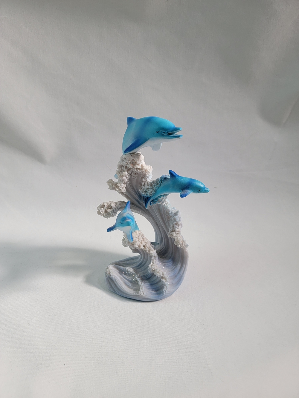 Blue Dolphin Wave Sculpture - Coastal Home Accent (7 Inches)